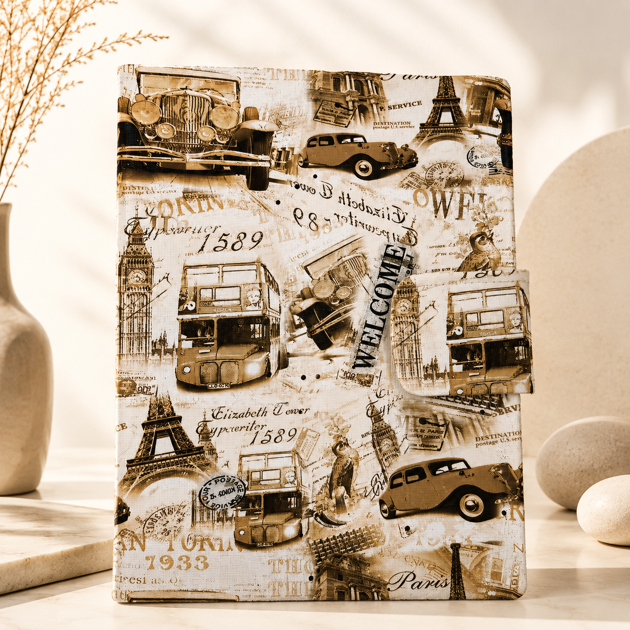 Capa de Agenda Vintage Travel | Feita à Mão